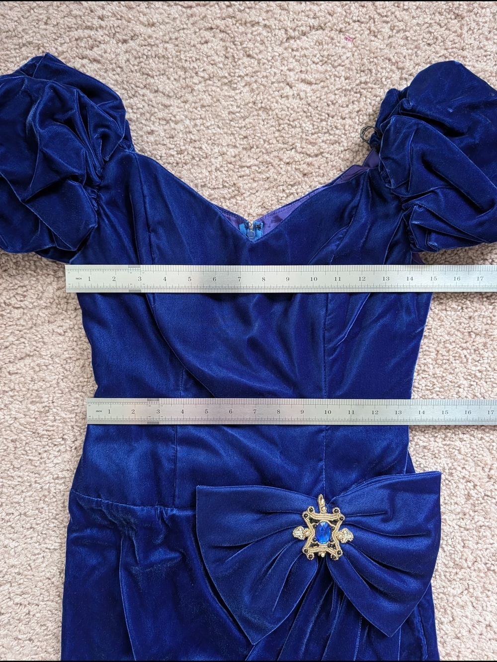 Alex Evenings Womens Blue Vintage Velvet Puff Sleeve Cocktail Midi Dress Size 6 - Picture 11 of 14